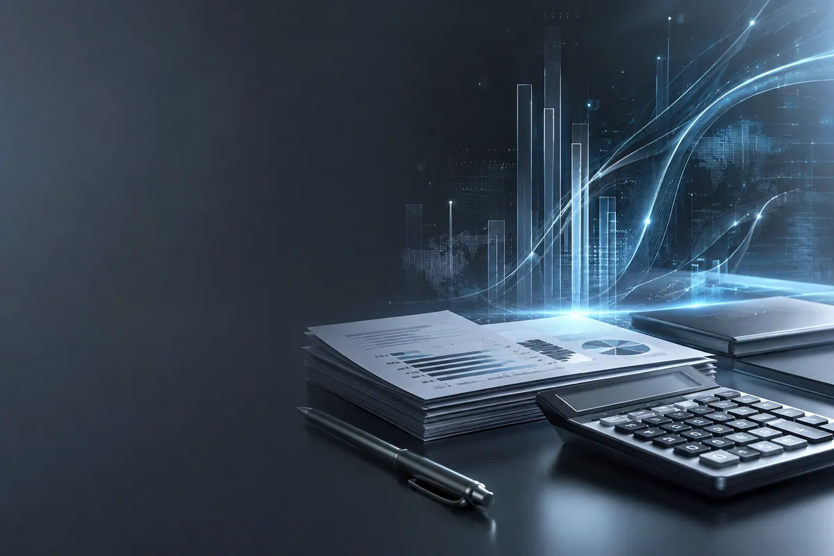 Visual editorial sobre documentos, dados e automação tributária