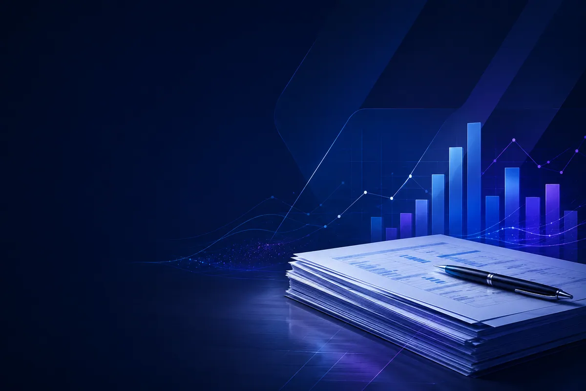 Visual editorial sobre documentos, dados e automação tributária