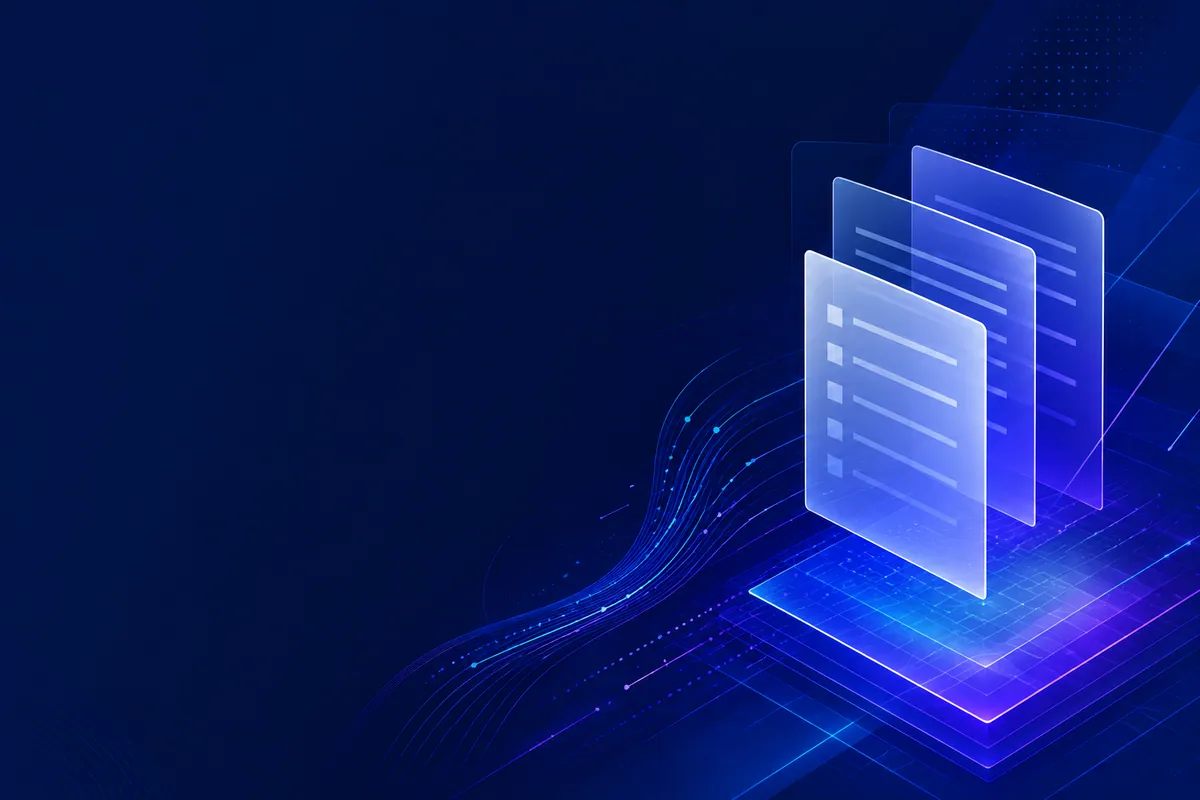 Visual editorial sobre documentos, dados e automação tributária