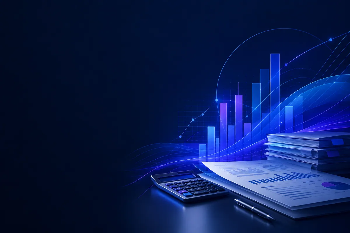 Visual editorial sobre documentos, dados e automação tributária